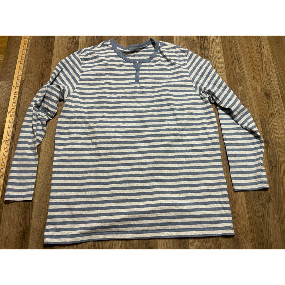 David Archy Shirt, Men's Size XL, Blue White, Striped, Long Sleeve, Henley